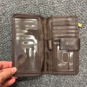 Fossil Brown Smooth Leather Bifold Clutch Wallet Snap Closure ID Window Pen Loop thumbnail 3