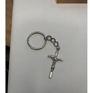 Silver-Tone Crucifix Keychain With Religious Jesus Cross Pendant thumbnail 12