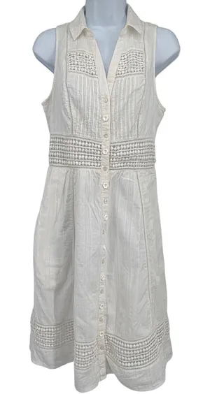 Maeve Anthropologie Dress Womens 6 Eyelet Cotton Sleeveless Midi Kentucky Derby‎ thumbnail 1