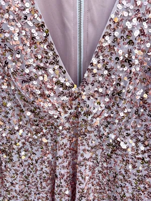 EUC Free People Dance All Night Sequined V Neck Puff Slv. Dress Rose Gold Small thumbnail 4