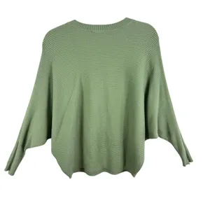 Carmen Marc Valvo‎ Ribbed Knit Batwing Sleeve Sweater Green Zipper Detail Medium thumbnail 2
