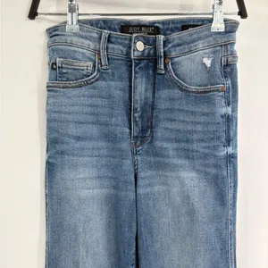 Judy blue straight leg blue jeans tummy control knee distress ripped size 25 thumbnail 4