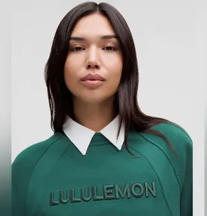 NWT Lululemon Scuba Oversized Pullover Wordmark Storm Teal Sweatshirt Size M L thumbnail 4