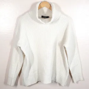 Lauren Ralph‎ Lauren Black Label Wool Cream Waffle Knit Turtleneck Sweater XL thumbnail 1