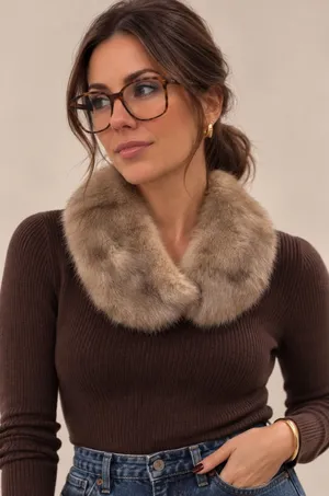 Vintage Mink Fur Collar Wrap Stole Womens Tan Brown Satin Lined Vintage Glamour thumbnail 1