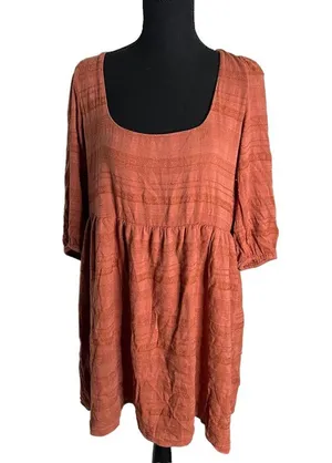 American Eagle AE Puff Sleeve Babydoll Mini Dress Large Women’s Burnt Orange thumbnail 2