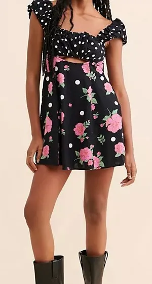 Mixed Print Bom Bom Mini dress free people thumbnail 1