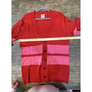 Madeleine Thompson Womens‎ Button Del Ray Cardigan Sweater Red & Pink Striped thumbnail 6