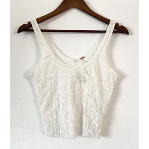 Free People Lace Tank Top M Reversible White Button Front Boho Crop thumbnail 4