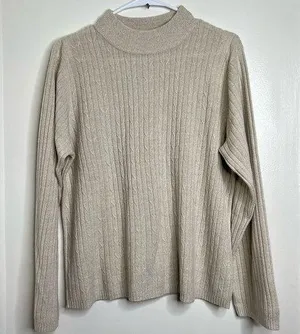 Vintage Mock Neck Sweater Women’s XL Soft Neutral Color Cable knit thumbnail 1