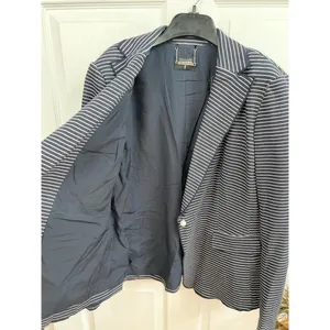 T TAHARI Blazer Size 14 Navy Striped Notched Lapel Jacket Pearl Buttons NEW thumbnail 10