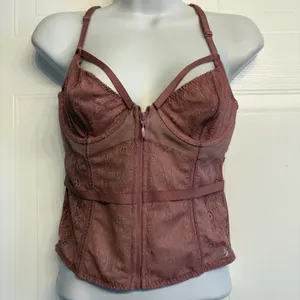 Victoria's Secret Very‎ Sexy Pink Lace Bustier Corset Bra 32C Waist Band thumbnail 1