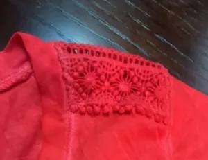 Lauren Jeans Co. Ralph Lauren Women's Red Henley Shirt with Crochet Shoulder Det thumbnail 7