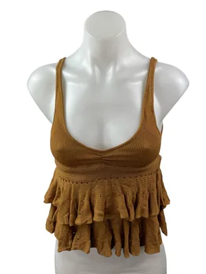 Urban Outfitters Kimchi Blue Callie Ruffle Brown Sleeveless Sweater Tank Top XS thumbnail 1