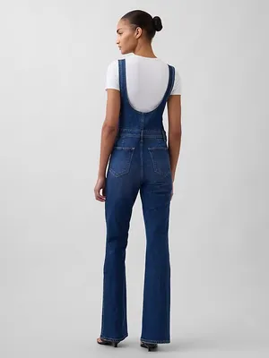 GAP long & Lean side zip dark denim bib overalls flare leg size Medium thumbnail 3