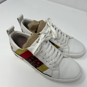 Diane Von Furstenberg Tess 9 Lace Up‎ Sneakers Gold & Red Stripe & Floral Design thumbnail 3