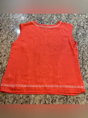 Embroidered Coral Sleeveless Tank Top thumbnail 4