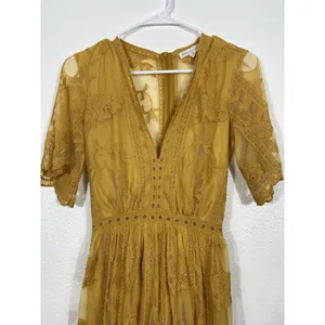 Socialite mustard embroidered lace plunge maxi dress Size Xs 100% Nylon & Cotton thumbnail 5