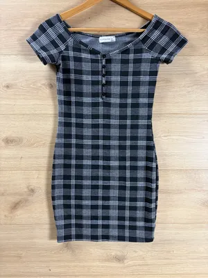 Popular 21 90s Grunge Goth Plaid Super Mini Bodycon Dress thumbnail 2