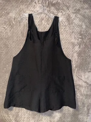 Moa Moa Linen Tie Strap Romper for Women in Black thumbnail 2