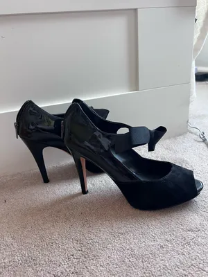 White House Black Market Black Peep-Toe Bow High Heels With Bow thumbnail 2