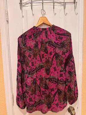LAUREN Ralph Lauren Black Label Purple Paisley Pleated Georgette Blouse Size M thumbnail 8