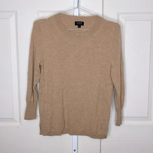 J. Crew 100% Cashmere Crewneck Sweater Heather Camel Tan 3/4 Sleeve Size S thumbnail 3