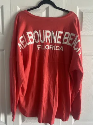 Spirit Jersey Melbourne Beach Florida Womens Size L Coral Pink Puff Print Cotton thumbnail 1