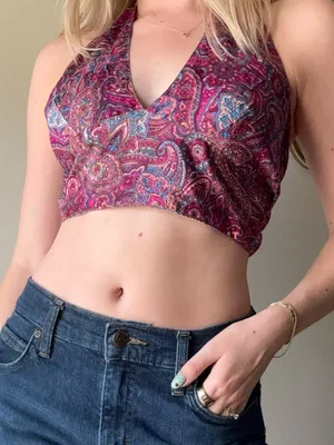 Paisley Reversible Halter Scarf Top Magenta and Teal thumbnail 7