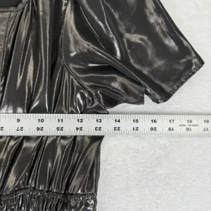 Anthropologie Metallic Carbon Tiered Maxi Dress Smocked Waist Short Sleeve S NEW thumbnail 4