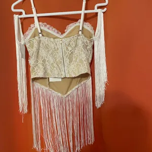 Elegant Lace Fringe Blouse - White and Cream thumbnail 2
