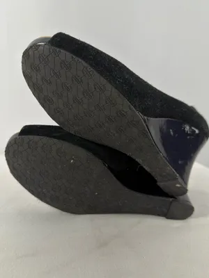 Lilly Pulitzer Suede Peep Toe Wedge Slip On Heels in‎ Black Size 7 thumbnail 8