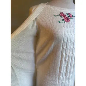 Evelyn Taylor CreamWhite Cardigan Sweater Rose embroidered dainty cottage retro thumbnail 2