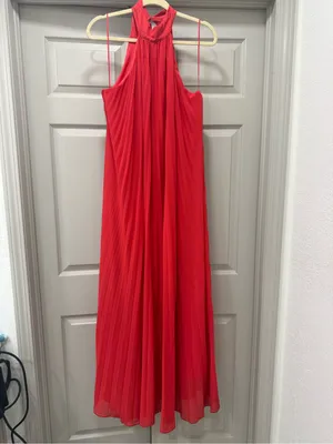 BHLDN Rosie High-Neck Pleated Chiffon Maxi Dress Red Gown Size small thumbnail 4