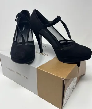 Call It Spring Cadorella Suede Mesh T-Strap Platform Stiletto Heels Women 9 Blac thumbnail 1