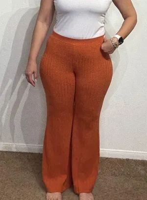 Free People Orange Keep It Real Ribbed Flare Pant Sz M thumbnail 6