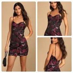 Lulus Mini Dress Womens Small Magenta Floral Jacquard Cocktail Party Bodycon‎ thumbnail 2