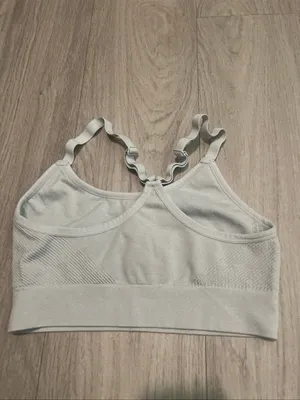 New Balance Light Gray Seamless Ruffle-Strap Sports Bra thumbnail 2