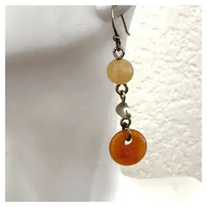 Orange and yellow beaded drop earrings thumbnail 3