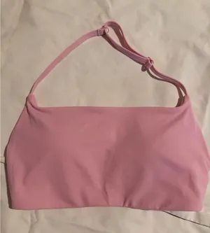Light Pink Halter Bandeau Bikini Top‎ Adjustable Strap Solid Minimalist Swimwear thumbnail 1