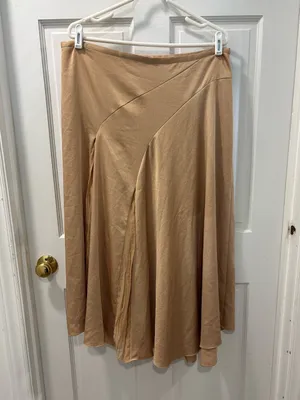 Vince Women’s Mixed Media Panel Asymmetrical Skirt Size 14 Gold Satin NWOT thumbnail 2