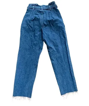 Abercrombie & Fitch Paper Bag Jeans High Waist Cropped Frayed Hem Denim Blue 4S thumbnail 5