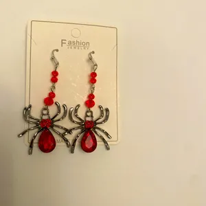 Spider Design With Red Faux Zircon Inlaid Dangle‎ Earrings Retro Goth Style thumbnail 8