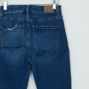American Eagle Super Hi-Rise Skinny‎ Jeans Womens 2 Blue Distressed Frayed Hem thumbnail 6