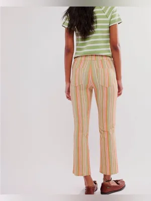 NWOT Free People In My Feelings Stripe Slim Flare Crop Pants - green combo - S thumbnail 4