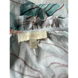 Parker watercolor floral blouse Medium cap sleeve button tie front thumbnail 4