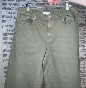Loft | women wide leg green denim jeans thumbnail 1
