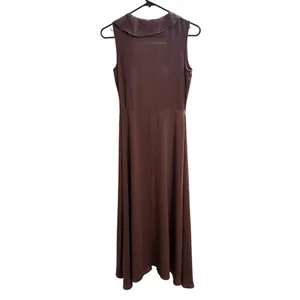 Leith Nordstrom Longline Sleeveless Duster Vest Chocolate Brown Ruffle Collar XS thumbnail 2
