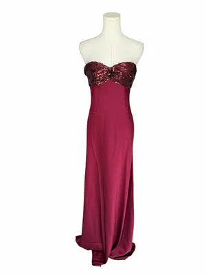 Princess Polly - NWT See The Vision Sequin Bust Maxi Dress Burgundy Sz US 8 thumbnail 3