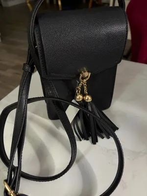 Black Faux Leather Crossbody Phone Bag with Tassel Charm thumbnail 2
